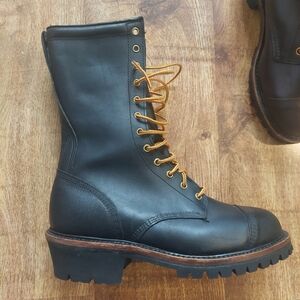 Vintage New Logger Fire Fighter 90s Black Leather Lace-Up Boots Punk Combat 9